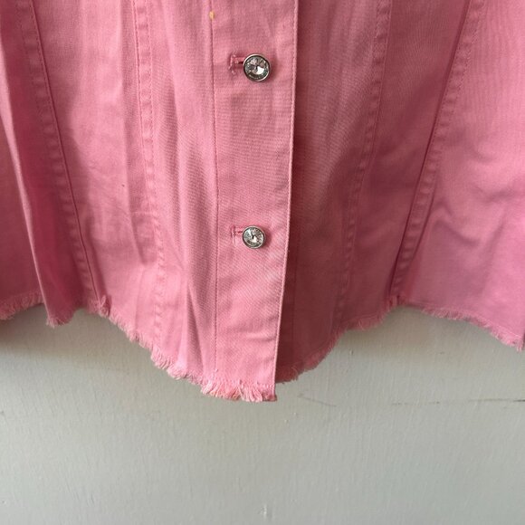 Quacker Factory Button Front Top Womens Medium Pink Collared VTG Rhinestones - Picture 4 of 5